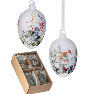 Easter 4" Frosted Floral Glass Egg Ornament Set of 4 MT26591