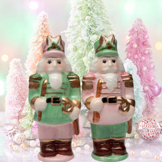 Cosmos Christmas Pastel Nutcracker Salt And Pepper Shaker Set Pink Green