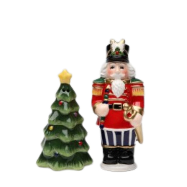 Christmas Nutcracker & X'mas Tree Salt And Pepper Shaker Set