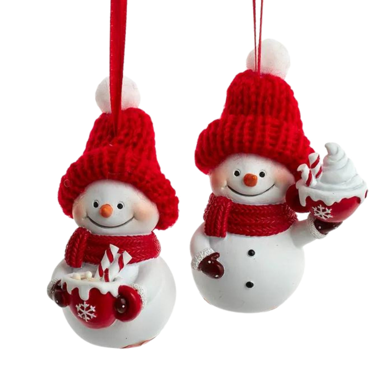 Snowman With Knit Hat Ornament Set of 2