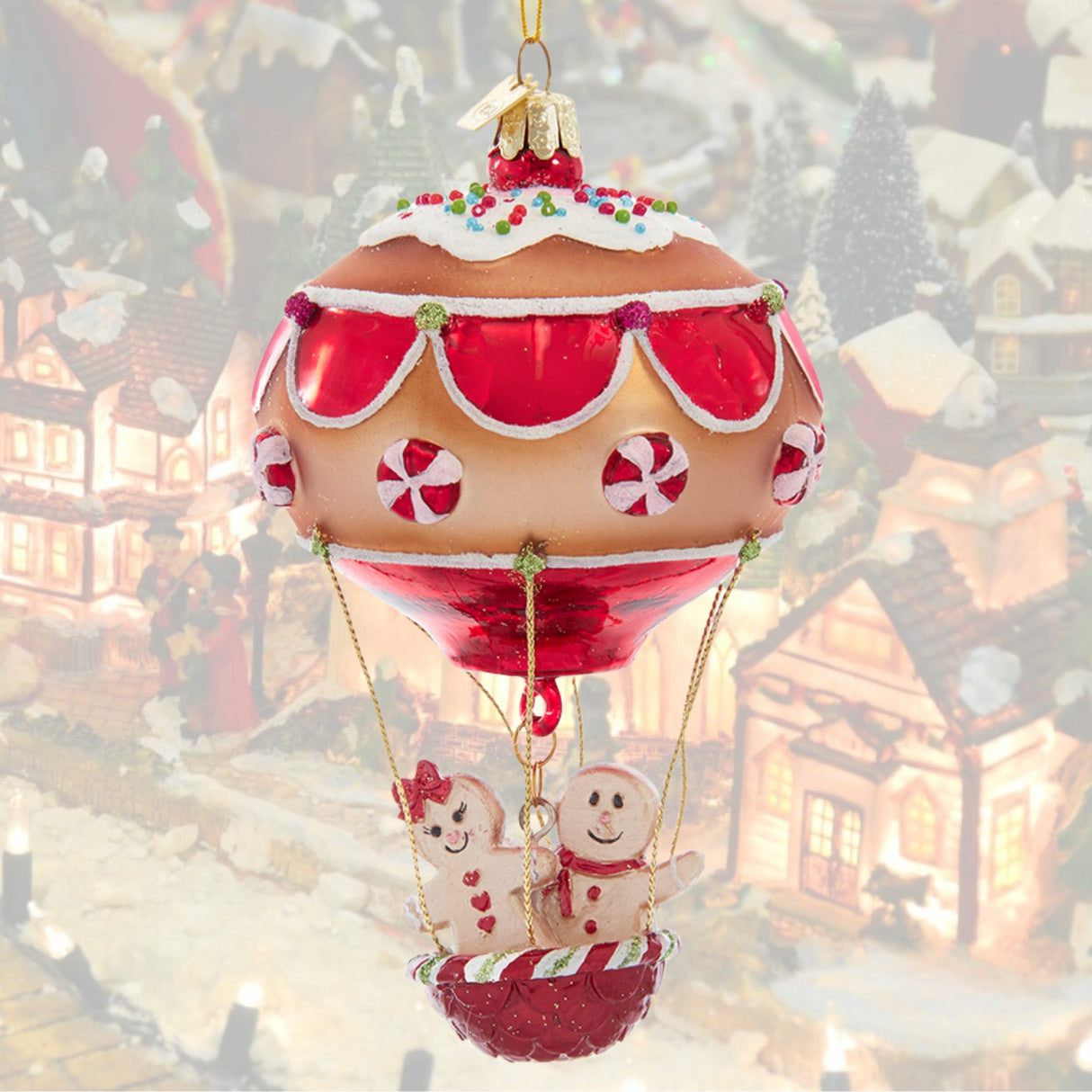 Noble Gems™ Glass Gingerbread Hot Air Balloon Ornament