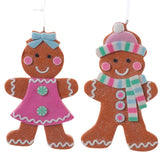 Pink Gingerbread Boy Girl Christmas Holiday Ornament Set