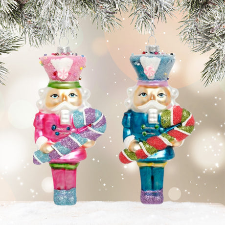 Shiny Nutcracker Candy Cane Ornaments set of 2