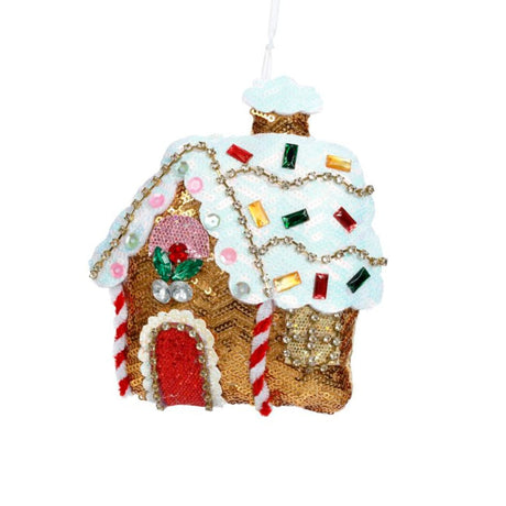 Gingerbread House Sequin Hansel & Gretel Ornament, 5 in