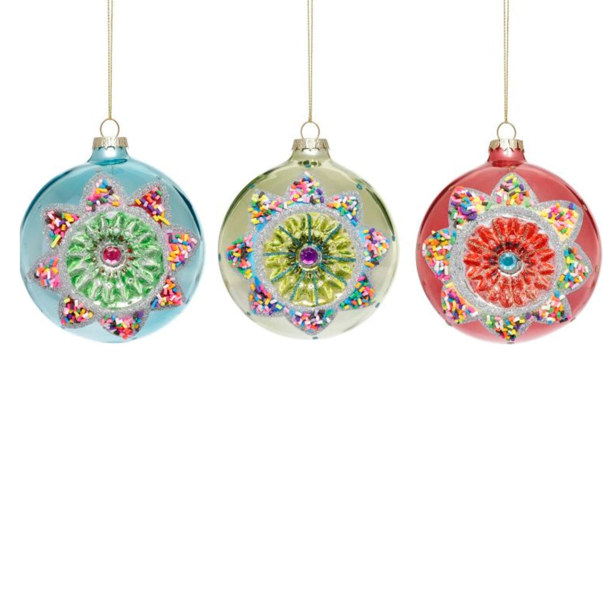 Festive Sprinkle Ball Glass Ornament Set of 3