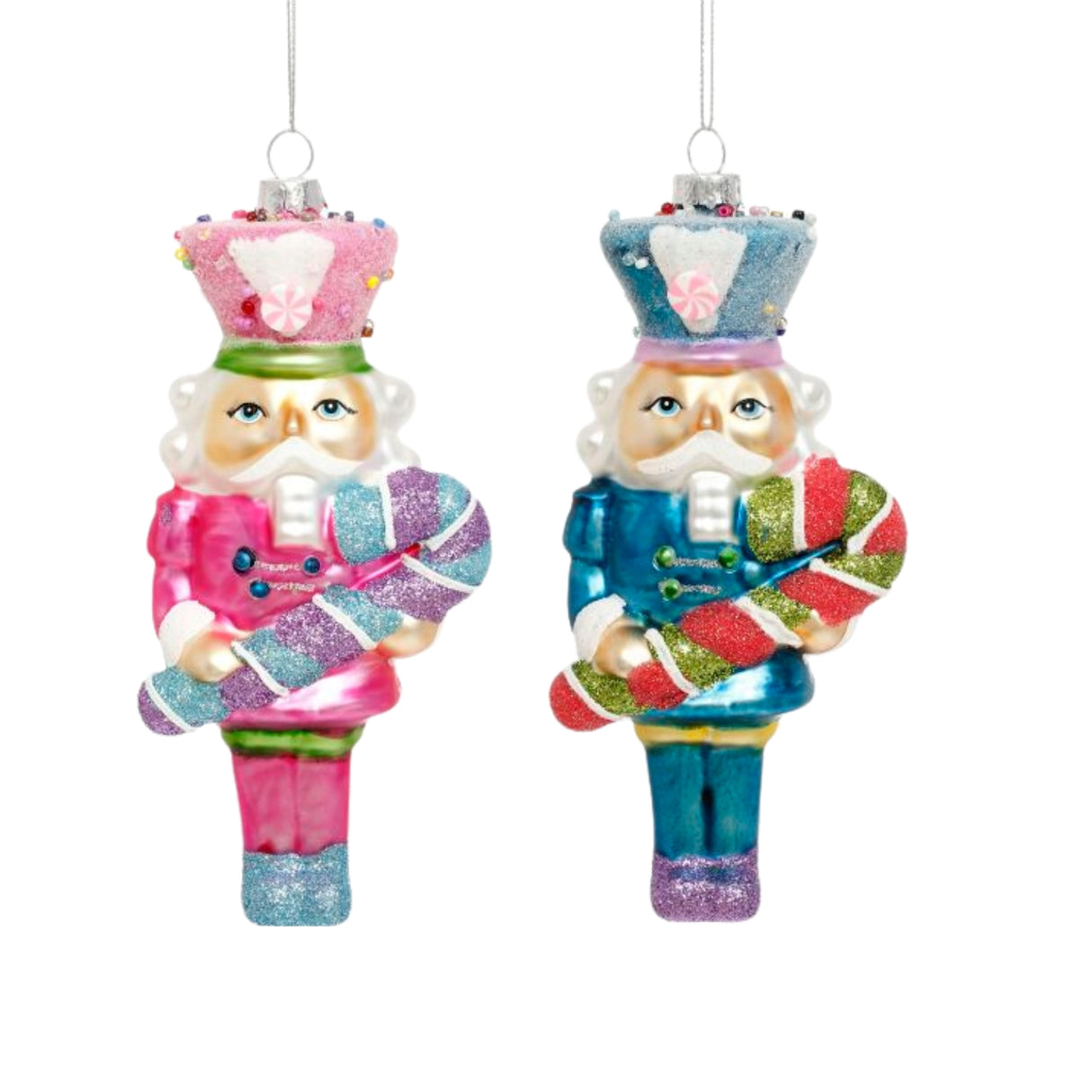 Shiny Nutcracker Candy Cane Ornaments set of 2