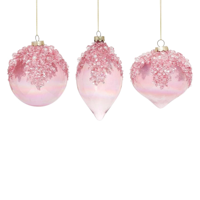 Pink Jeweled Drop Ornaments Set of 3