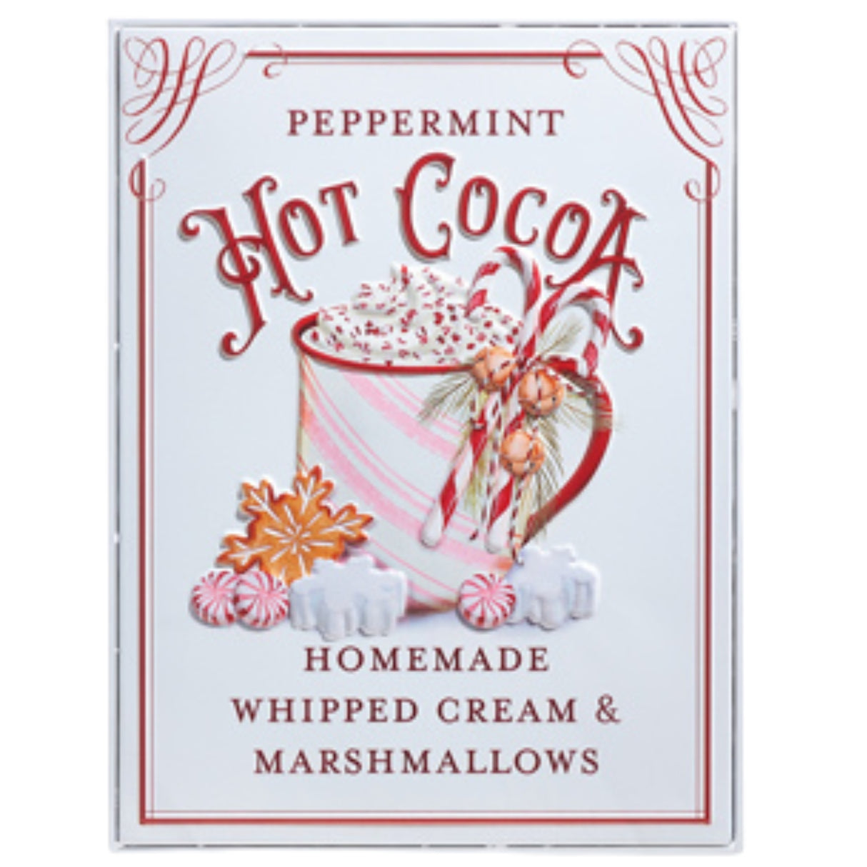 Raz 18" Holiday Refreshments Christmas Cocktails or Hot Cocoa Metal Embossed Sign