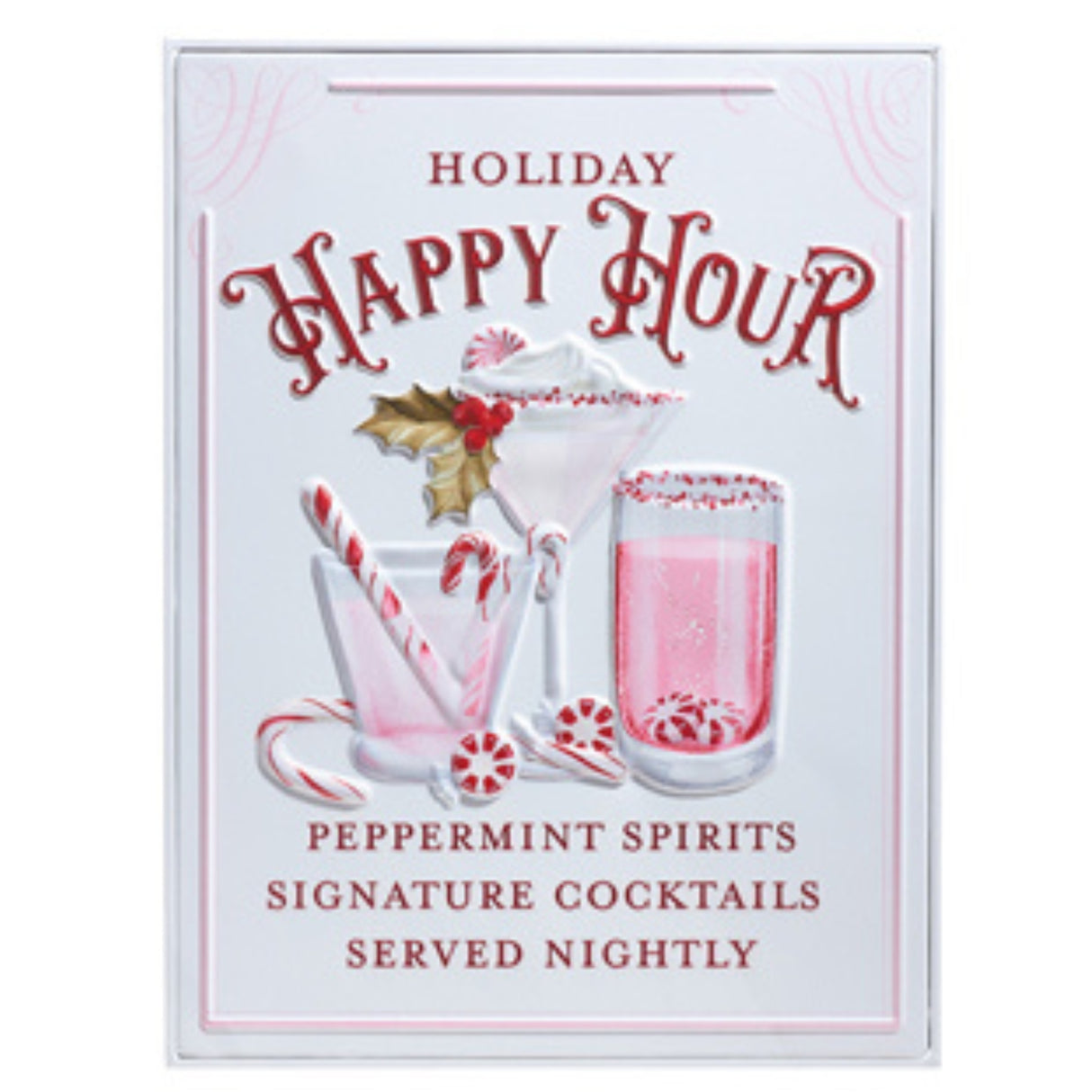 Raz 18" Holiday Refreshments Christmas Cocktails or Hot Cocoa Metal Embossed Sign