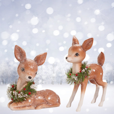 Raz Retro Deer with Wreath Vintage Christmas Figure Set of 2