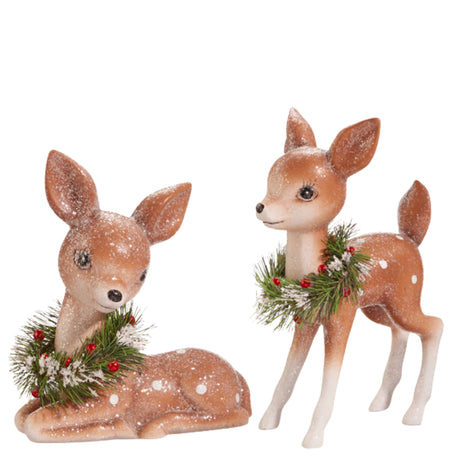 Raz Retro Deer with Wreath Vintage Christmas Figure Set of 2