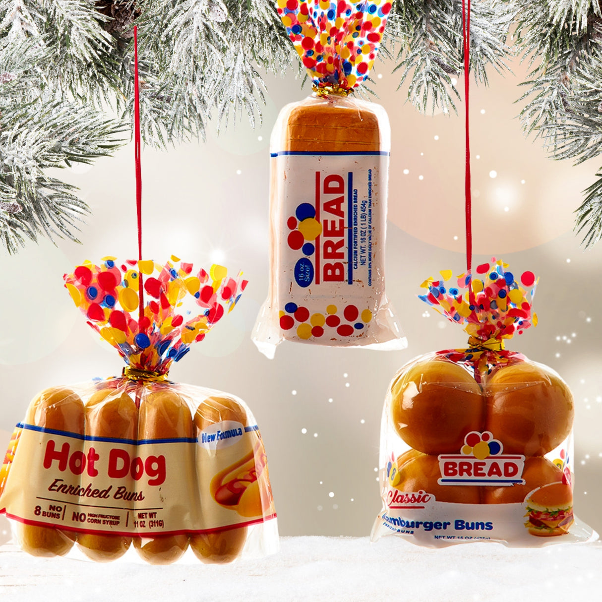 Kurt Adler Bread In Bag Ornaments Set of 3 Hot Dog Buns Bread Hamburger