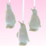 White Ceramic 3.5" Opalescent Penguin Ornaments Set of 3