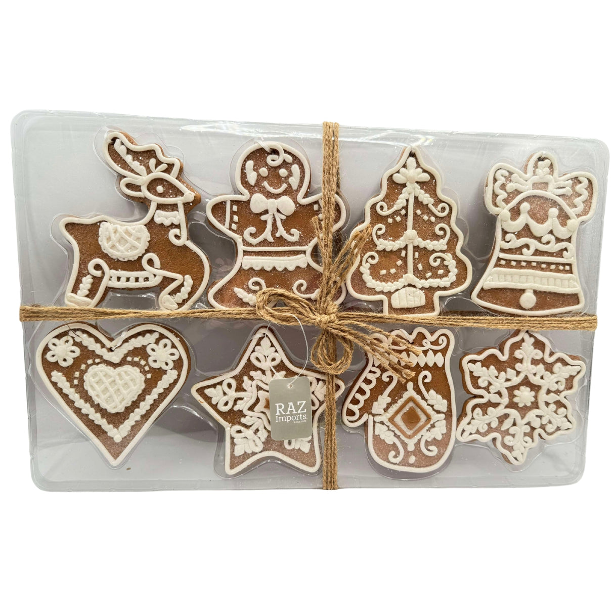 Raz Imports 4.75" Box of Gingerbread Ornaments Brown White