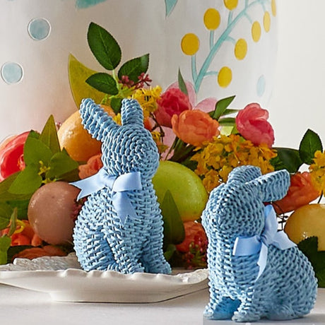 PRE-ORDER-Raz Easter 5.25" Blue Woven Bunnies with Bows 4511337