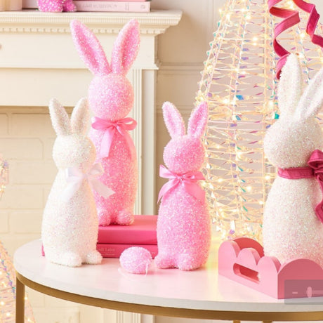 Raz Easter 12" Iridescent Pink Flocked Bunny 4532765