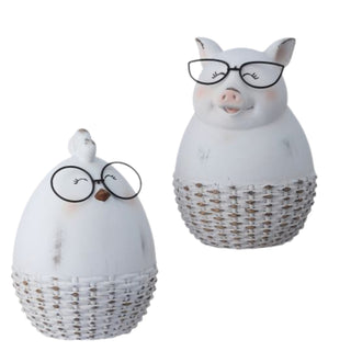 Regency  6.75" Resin Chick Pig with glasses Set MT26087