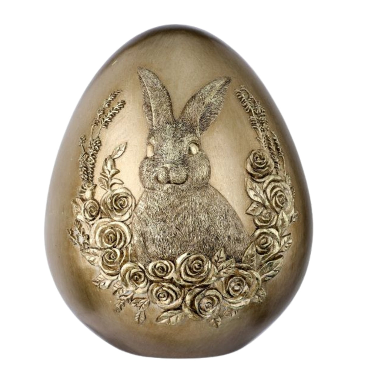 PRE-ORDER-Regency 8" Resin Embossed Bunny on Golden Egg MT26130