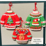 Kurt Adler Whimsical Retro Ugly Sweater Ornaments Set K125-TF1772