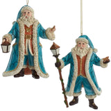 Magical Woods Santa Wearing Teal Coat Ornaments Set