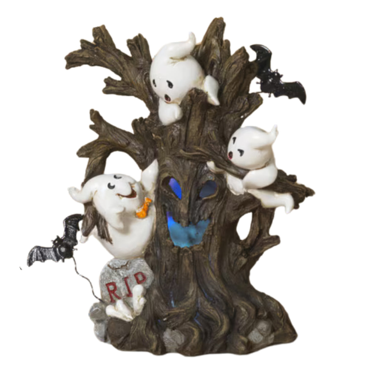 Pre-Order Gerson  8" Lighted Resin Halloween Haunted Spooky Tree w/ Ghosts & Bats