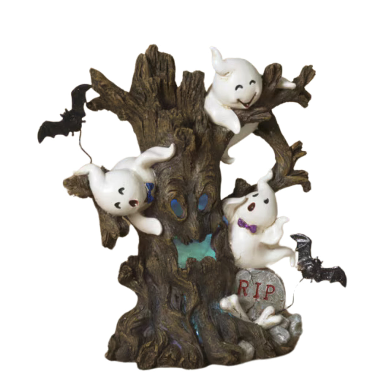 Pre-Order Gerson  8" Lighted Resin Halloween Haunted Spooky Tree w/ Ghosts & Bats
