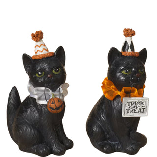 Pre-Order Gerson 5.9" Resin Halloween Folk Art Black Cat Figurine Set 2590350