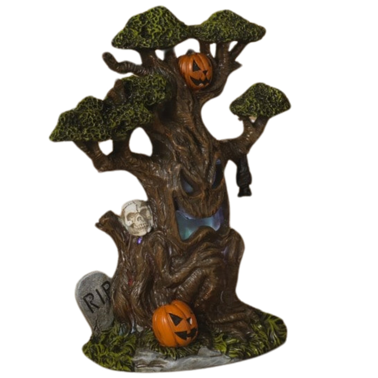 Pre-Order Gerson  8.8" Lighted Resin Haunted Spooky Tree w/ pumpkins Skulls 2658130