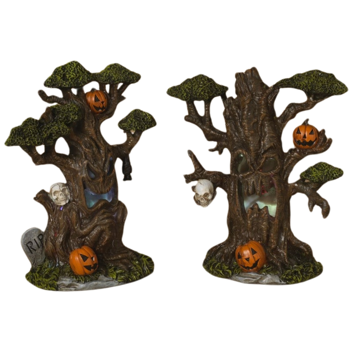 Pre-Order Gerson  8.8" Lighted Resin Haunted Spooky Tree w/ pumpkins Skulls 2658130