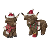 Pre-Order Gerson 7.4" Resin Highland Cows Set Santa Hat w/presents 2794920