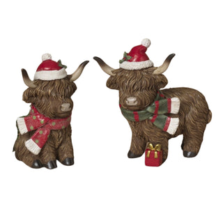 Pre-Order 7.4" Resin Highland Cows Set Santa Hat w/presents 2794920