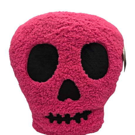 Skull Shaped Bright Pink Sherpa Throw Pillow