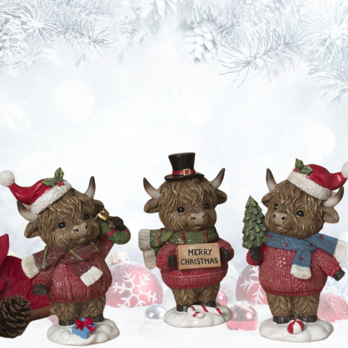 Pre-Order  6.3"H Resin Peppermint Christmas Highland Cows Set 2795180