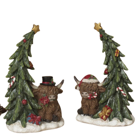 Pre-Order 6.5"H Resin Highland Cow Set w/ Tree 2795280