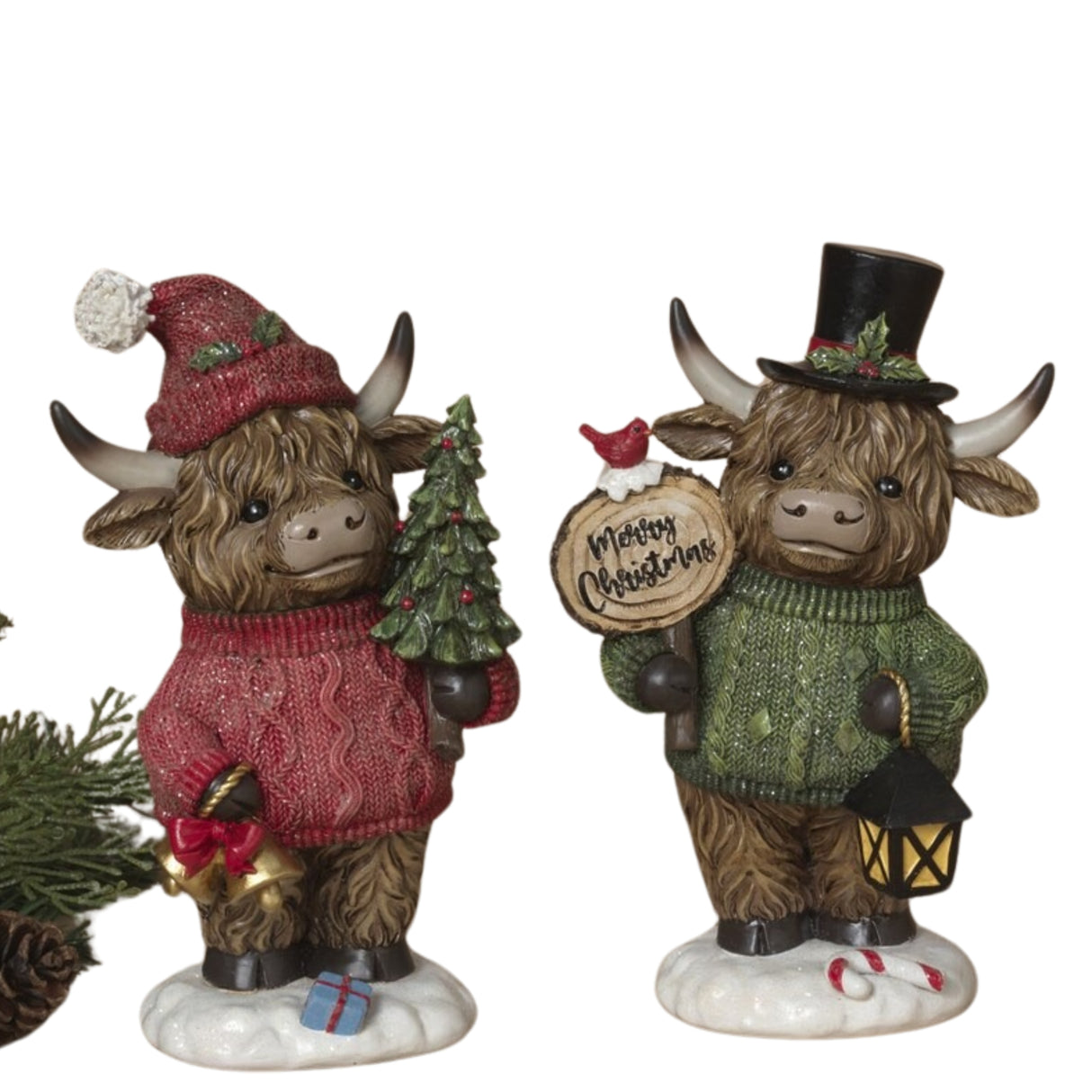 Pre-Order 8.2"H Resin Holiday Highland Cow Set w/Bells Sign 2795160