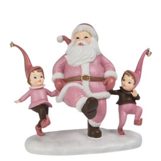 PRE-ORDER December Diamonds 10" Resin Pink Santa w/elves- Candy Towne 29-29001