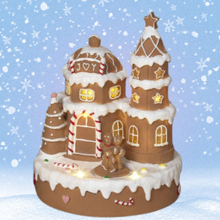 Pre-Order Gerson 9" Lighted Musical Gingerbread Animated House w/ Moving Scene 2807980