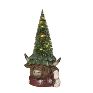 Pre-Order 8"H Lighted Resin Holiday Highland Cow Head w/ Tree 2795330