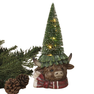 Pre-Order 8"H Lighted Resin Holiday Highland Cow Head w/ Tree 2795330