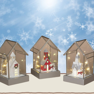Pre-Order Gerson 7.5"H Lighted Holiday Glass House w/ Village Scene & Timer  2802020