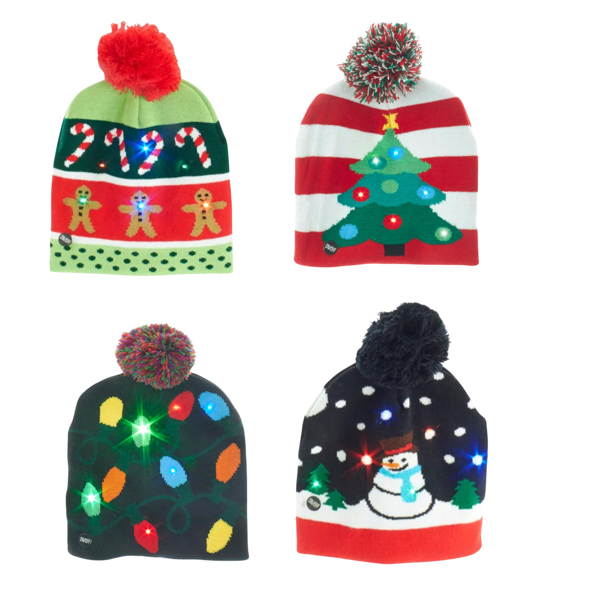 Childs Novelty Battery-Operated LED Christmas Hat Gingerbread Lights Snowman CC5548