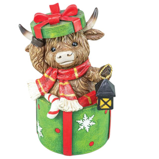 Pre-Order 8" Highland Cow Gift Box Tabletop Red or Green Present 15508