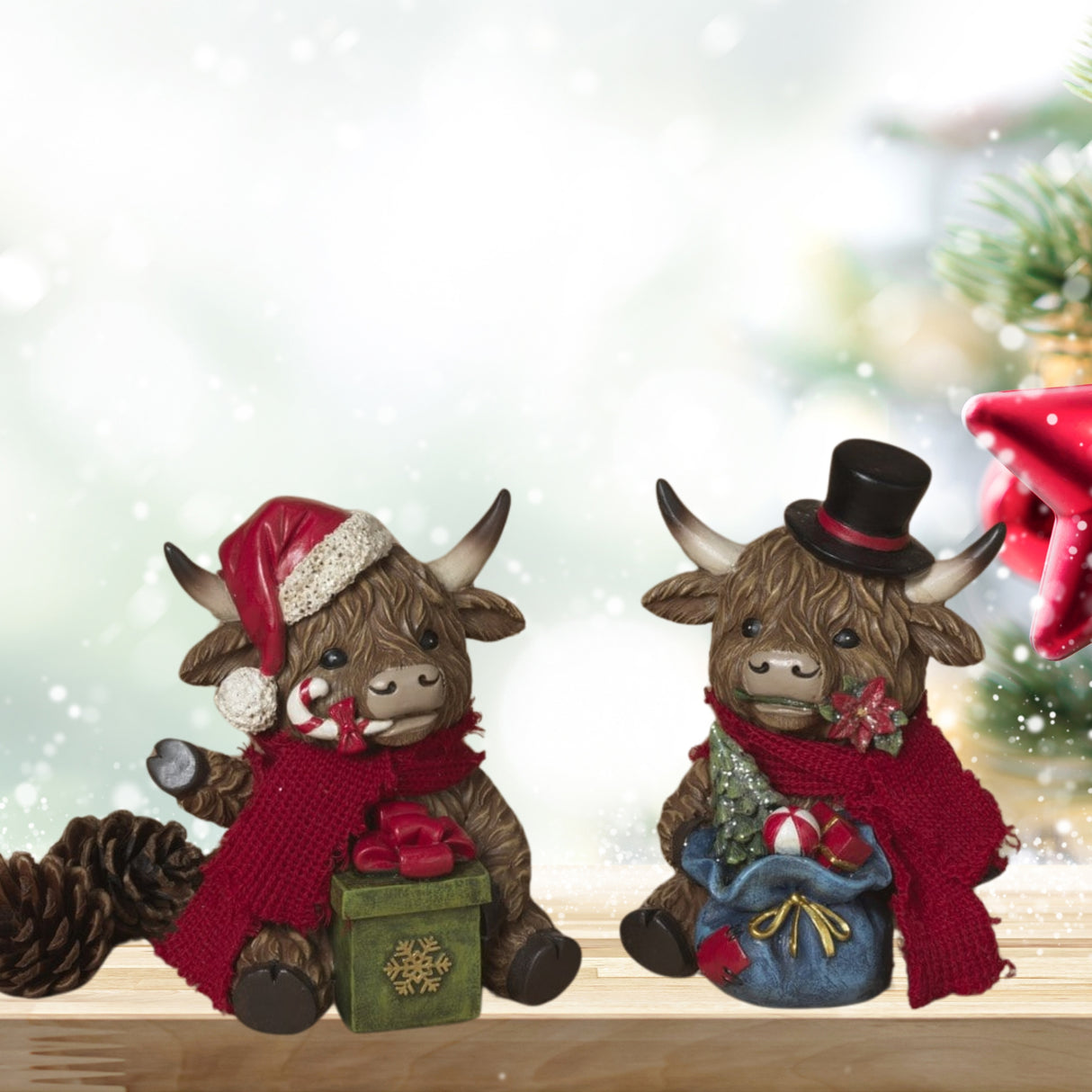 Pre-Order 5.3"H Christmas Holiday Resin Highland Cow w/ Gift 2795070