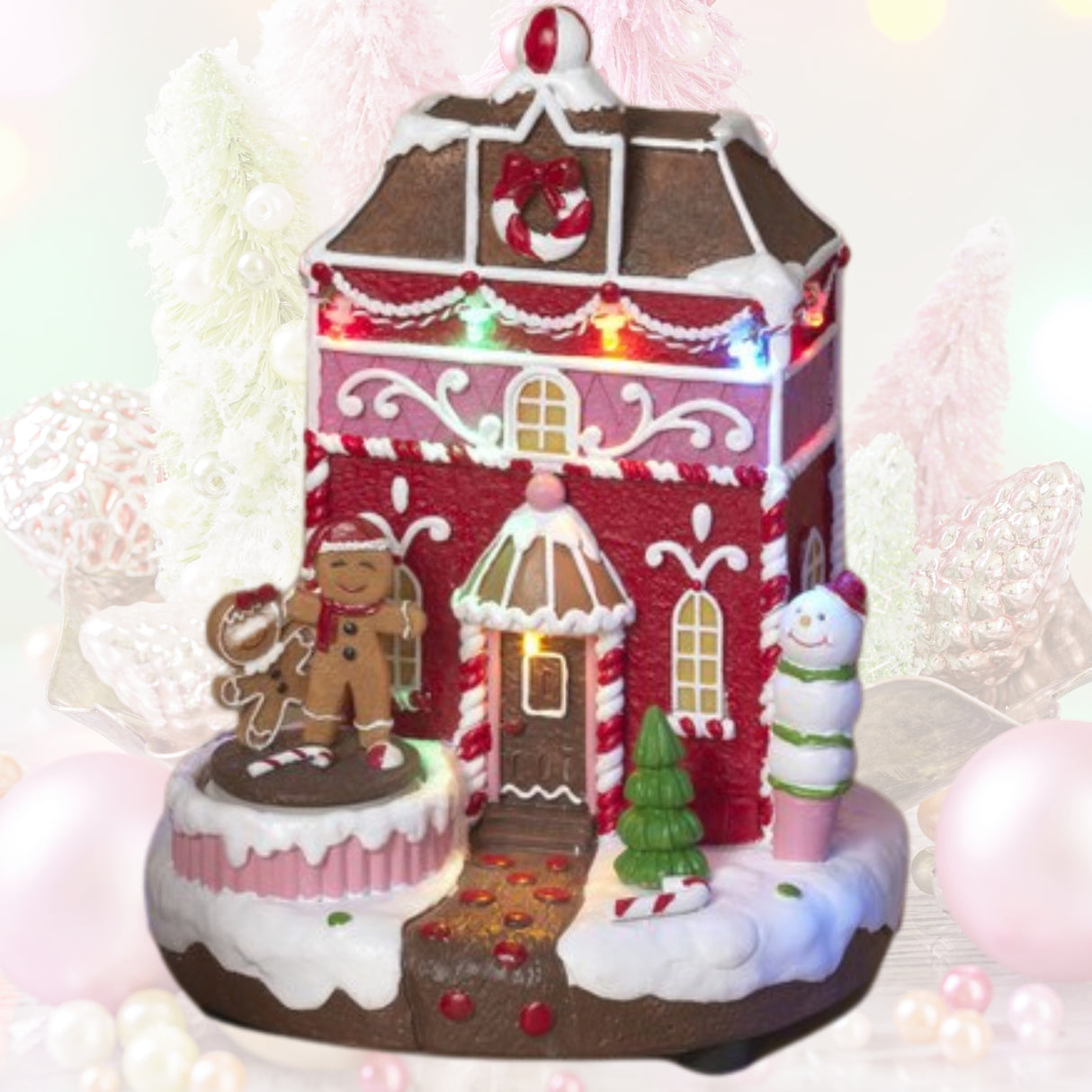 Pre-Order Gerson 7.9"H Lighted Musical Gingerbread House w/ Moving Figurine & Timer 2799060