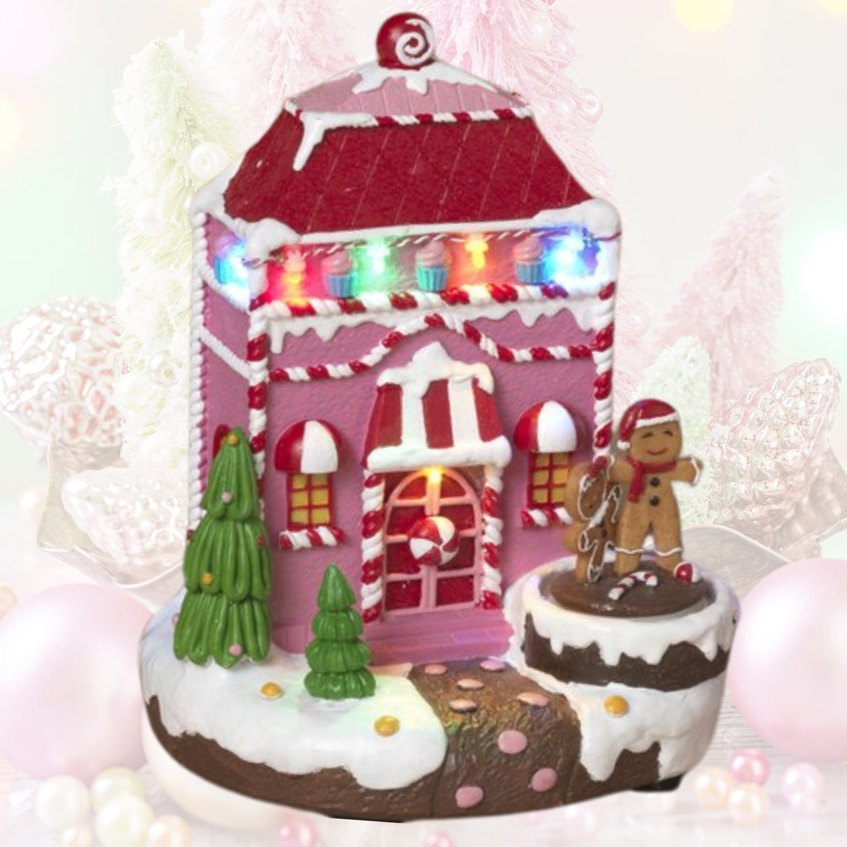 Pre-Order Gerson 7.9"H Lighted Musical Gingerbread House w/ Moving Figurine & Timer 2799060