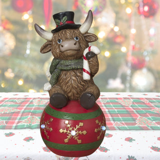 Pre-Order 20.8" Resin Christmas Highland Cow Ornament Present w/ Timer 2794820
