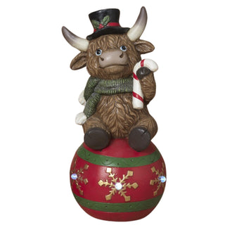 Pre-Order 20.8" Resin Christmas Highland Cow Ornament Present w/ Timer 2794820