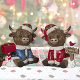 Pre-Order 7.2"H Resin Holiday Highland Cows Merry Christmas cardinal  Set 2795080