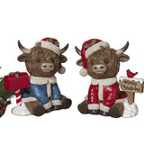 Pre-Order 7.2"H Resin Holiday Highland Cows Merry Christmas cardinal  Set 2795080