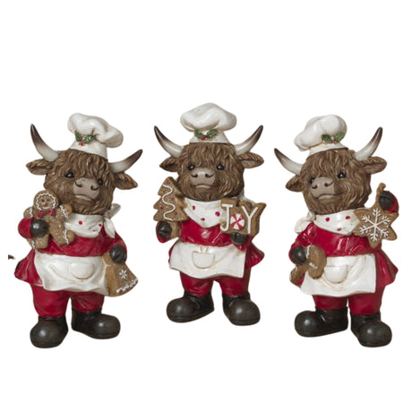 Pre-Order 5.9"H Resin Holiday Highland Cow Gingerbread Chef Set 2795370